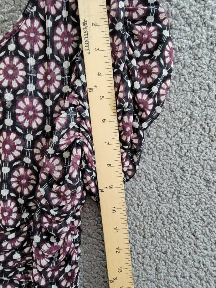 Free People Briella Printed Ruched Midi Dress Women's XS Black Combo Button Back