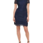 KENSIE Scalloped Short Sleeve Lace Mini Dress 6 Navy Back Zip Closure