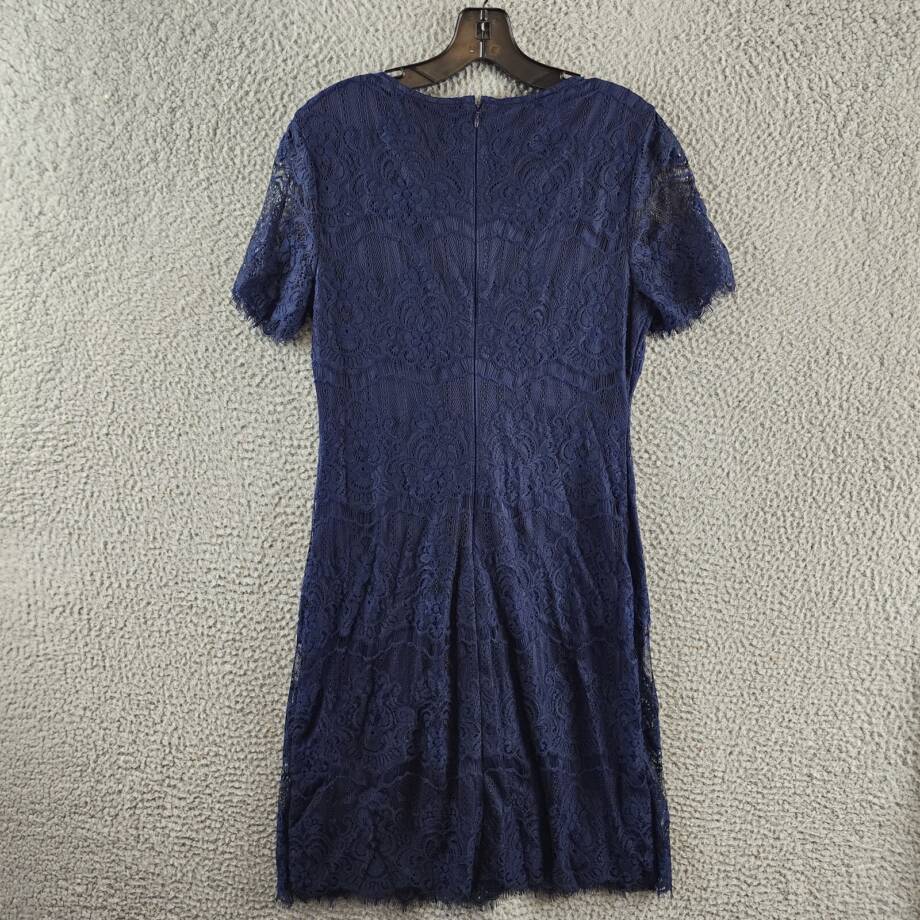 KENSIE Scalloped Short Sleeve Lace Mini Dress 6 Navy Back Zip Closure
