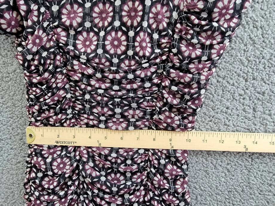 Free People Briella Printed Ruched Midi Dress Women's XS Black Combo Button Back