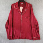 Eberjey William Button Front Pajama Top Men's XL Red/Ivory Contrast Piping L/S