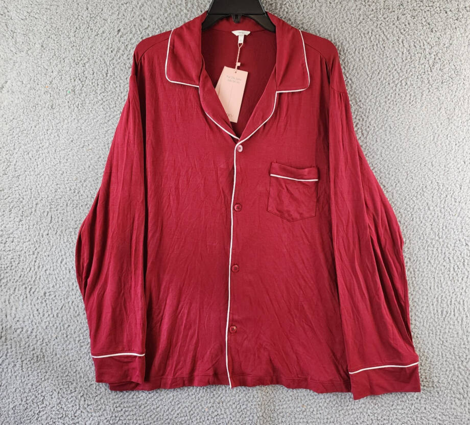 Eberjey William Button Front Pajama Top Men's XL Red/Ivory Contrast Piping L/S