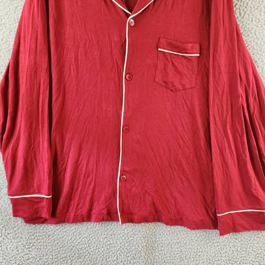 Eberjey William Button Front Pajama Top Men's XL Red/Ivory Contrast Piping L/S