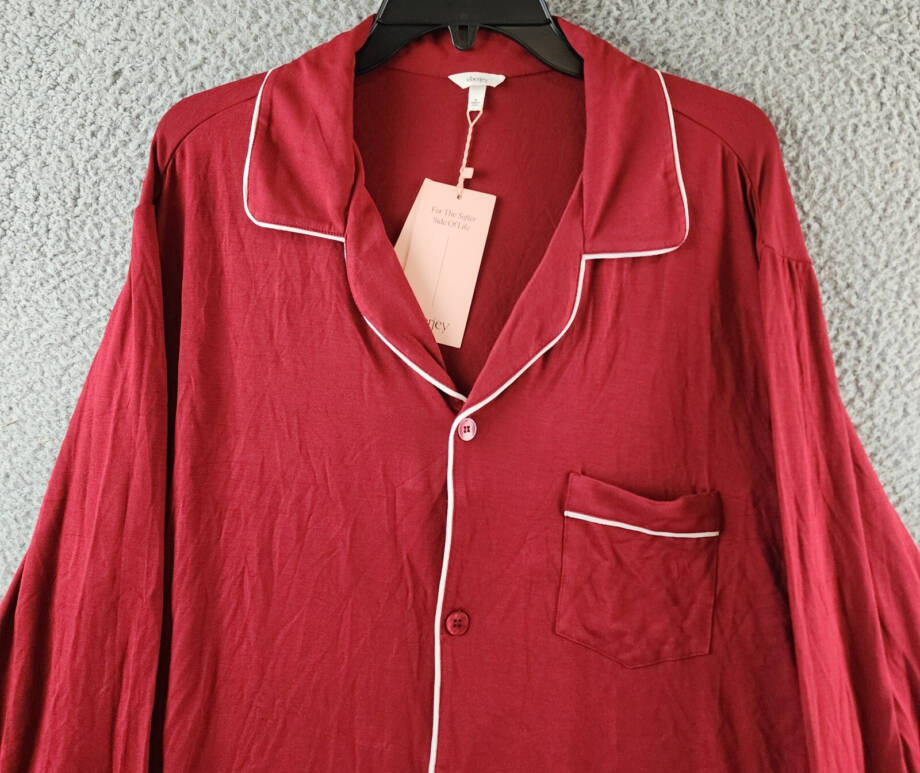 Eberjey William Button Front Pajama Top Men's XL Red/Ivory Contrast Piping L/S
