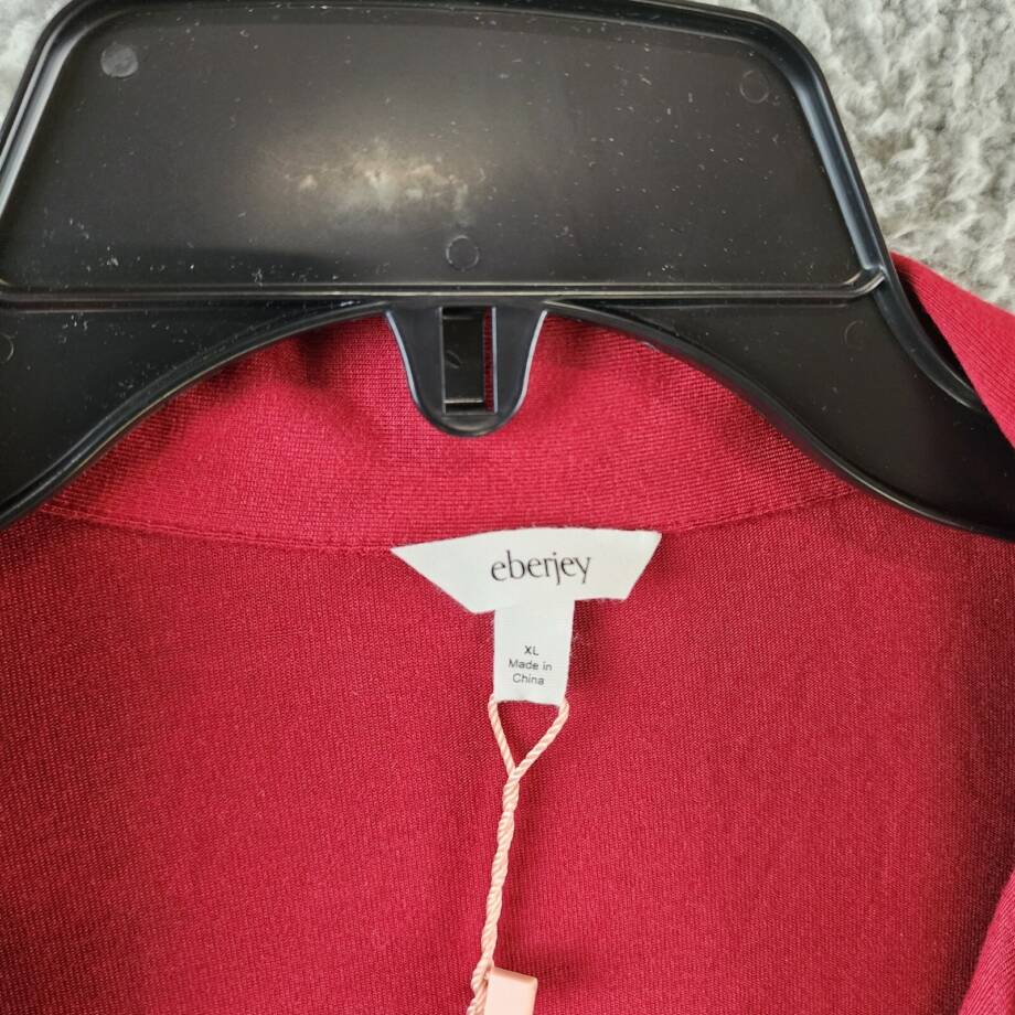 Eberjey William Button Front Pajama Top Men's XL Red/Ivory Contrast Piping L/S
