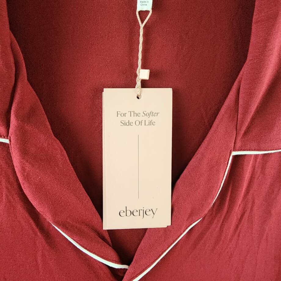 Eberjey William Button Front Pajama Top Men's XL Red/Ivory Contrast Piping L/S