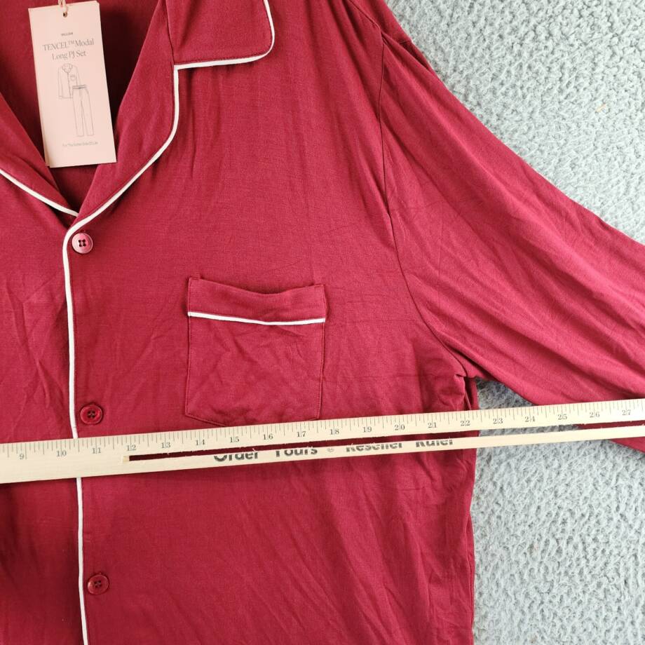 Eberjey William Button Front Pajama Top Men's XL Red/Ivory Contrast Piping L/S