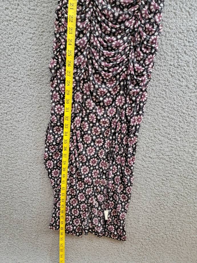 Free People Briella Printed Ruched Midi Dress Women's XS Black Combo Button Back