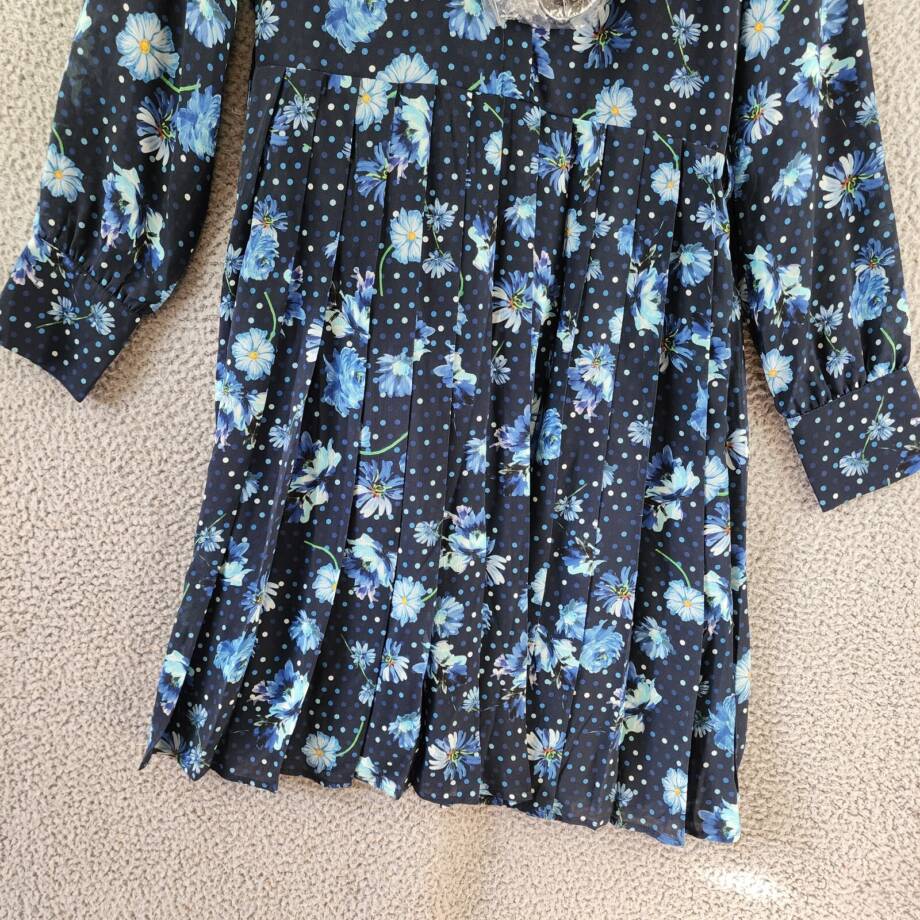 Gracia Belted Mini Dress Women's L Black Multi Floral Scarf Neck Long Sleeve