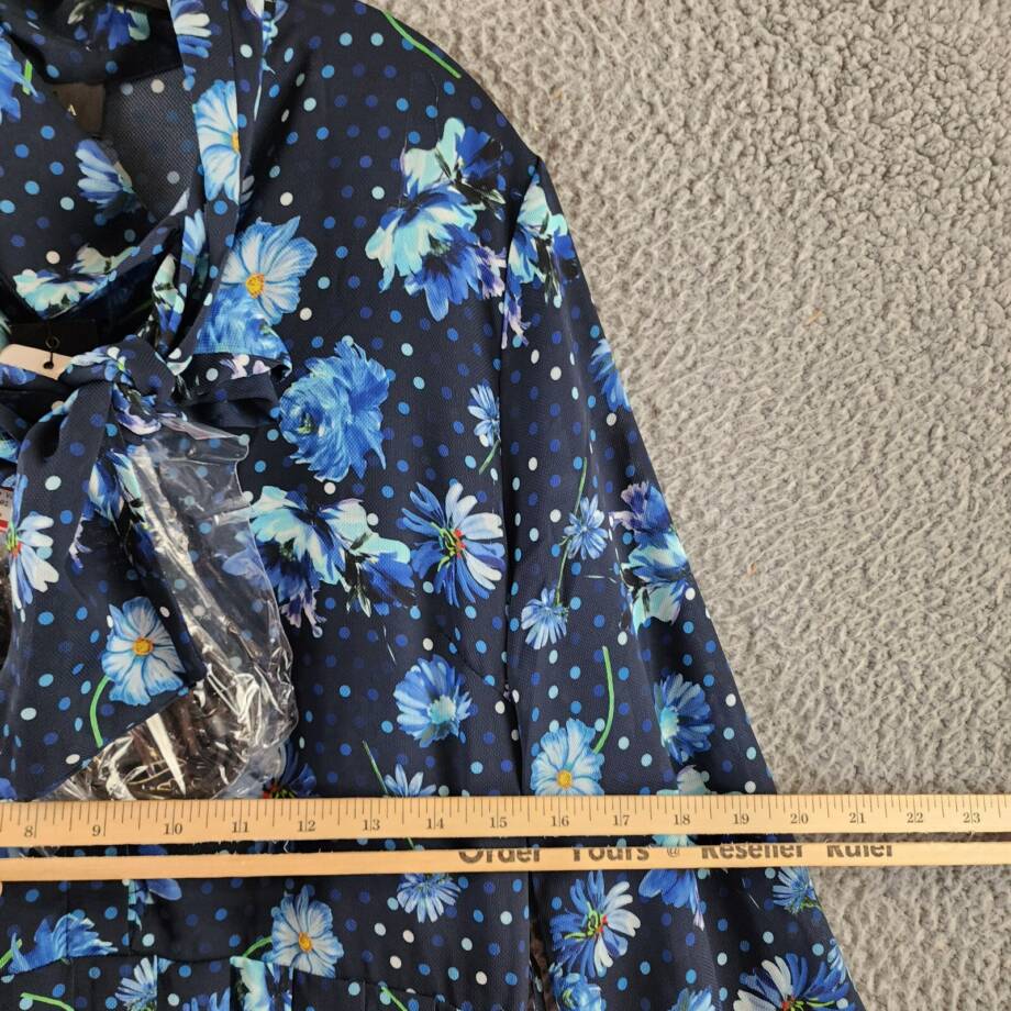 Gracia Belted Mini Dress Women's L Black Multi Floral Scarf Neck Long Sleeve