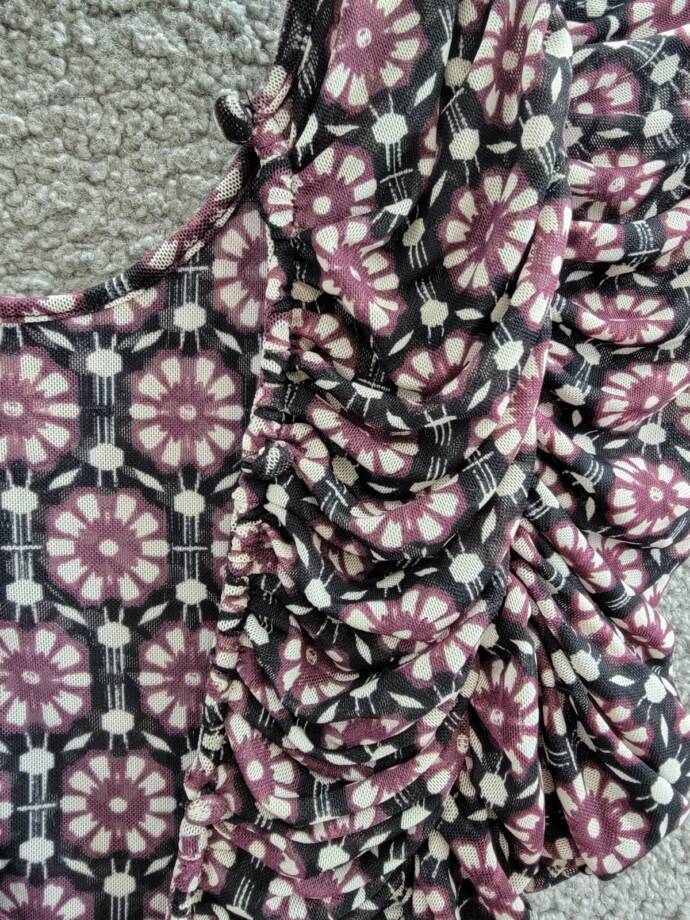 Free People Briella Printed Ruched Midi Dress Women's XS Black Combo Button Back
