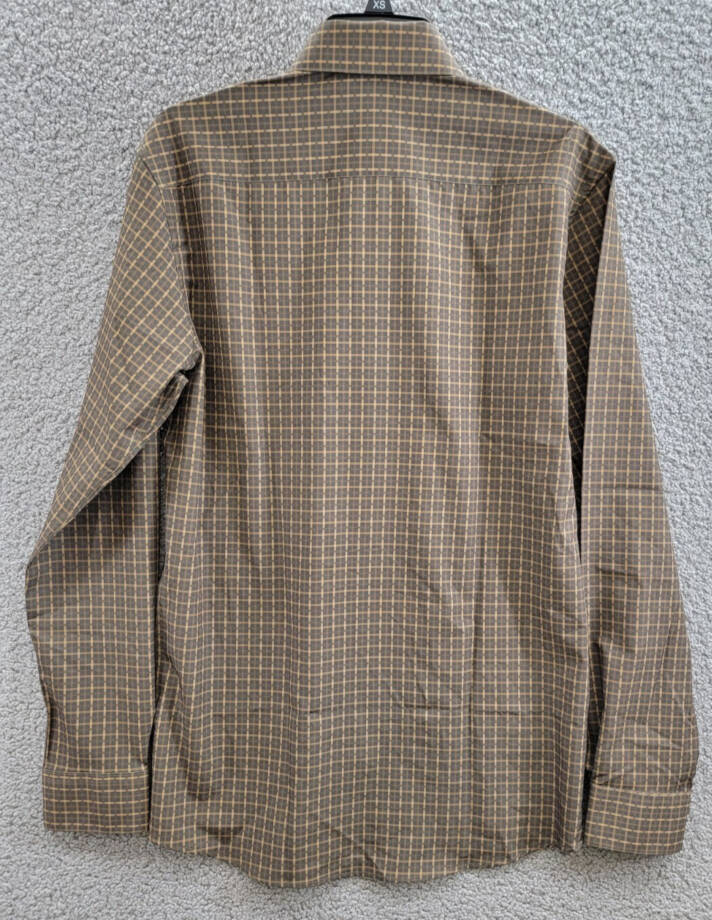 Tayion Collection Slim-Fit Dress Shirt Men's M (15-15.5) 34/35 Black/Gold Plaid
