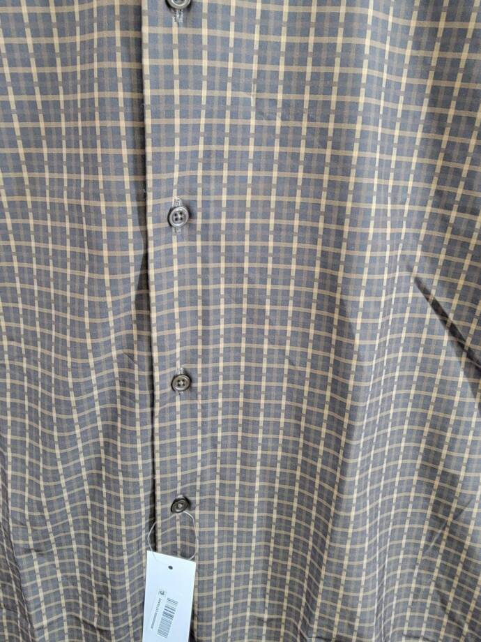 Tayion Collection Slim-Fit Dress Shirt Men's M (15-15.5) 34/35 Black/Gold Plaid