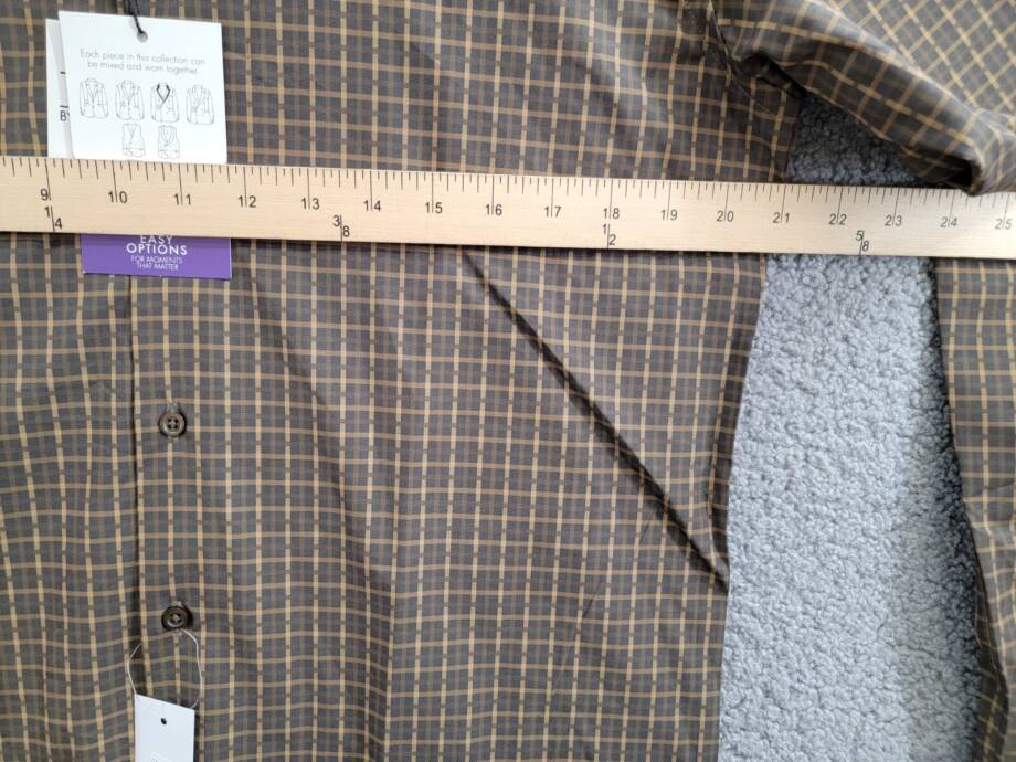 Tayion Collection Slim-Fit Dress Shirt Men's M (15-15.5) 34/35 Black/Gold Plaid