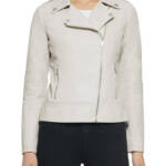 Guess Faux Leather Jacket Women's XS Stone Zip Pockets Asymmetric Zip Closure