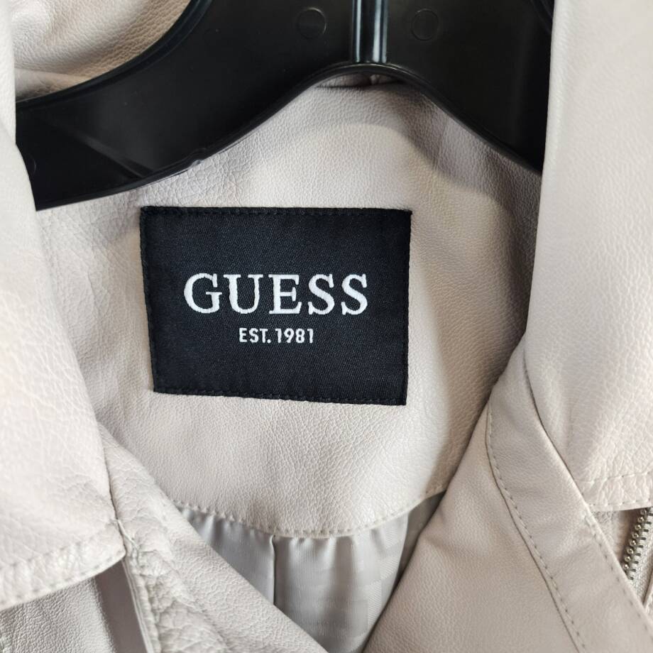 Guess Faux Leather Jacket Women's XS Stone Zip Pockets Asymmetric Zip Closure