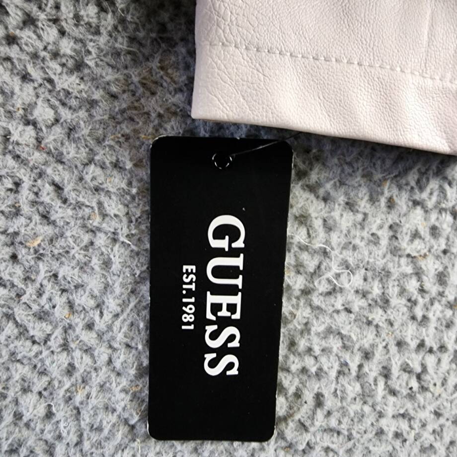 Guess Faux Leather Jacket Women's XS Stone Zip Pockets Asymmetric Zip Closure