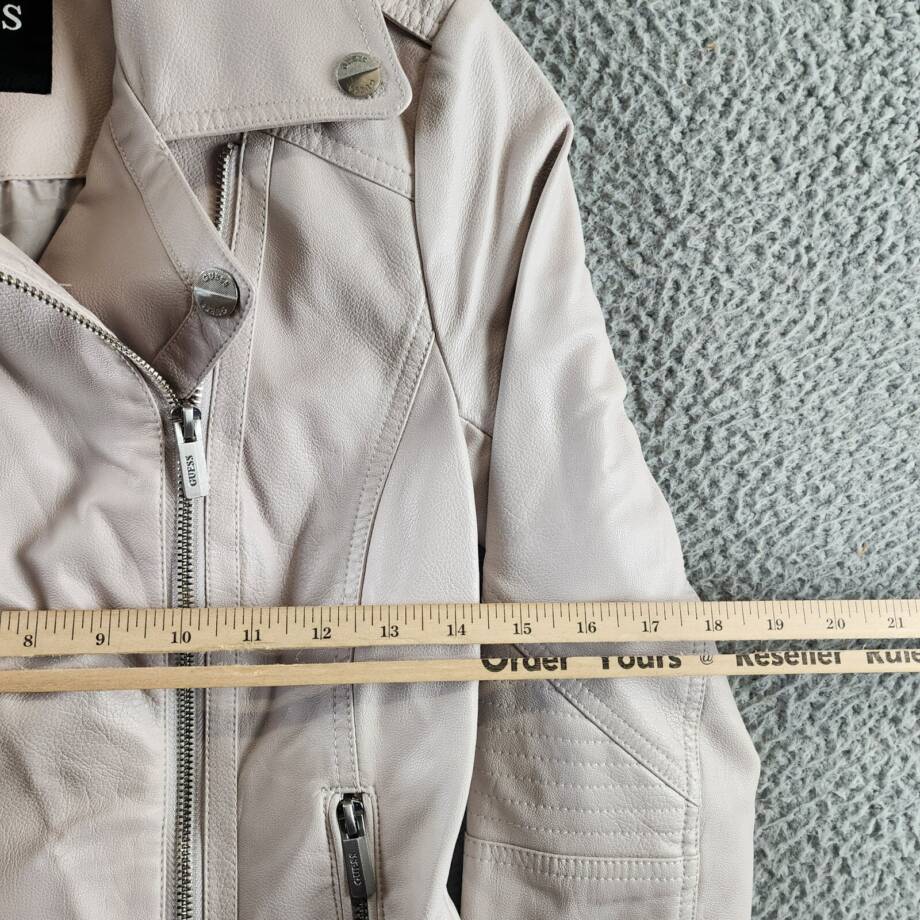 Guess Faux Leather Jacket Women's XS Stone Zip Pockets Asymmetric Zip Closure