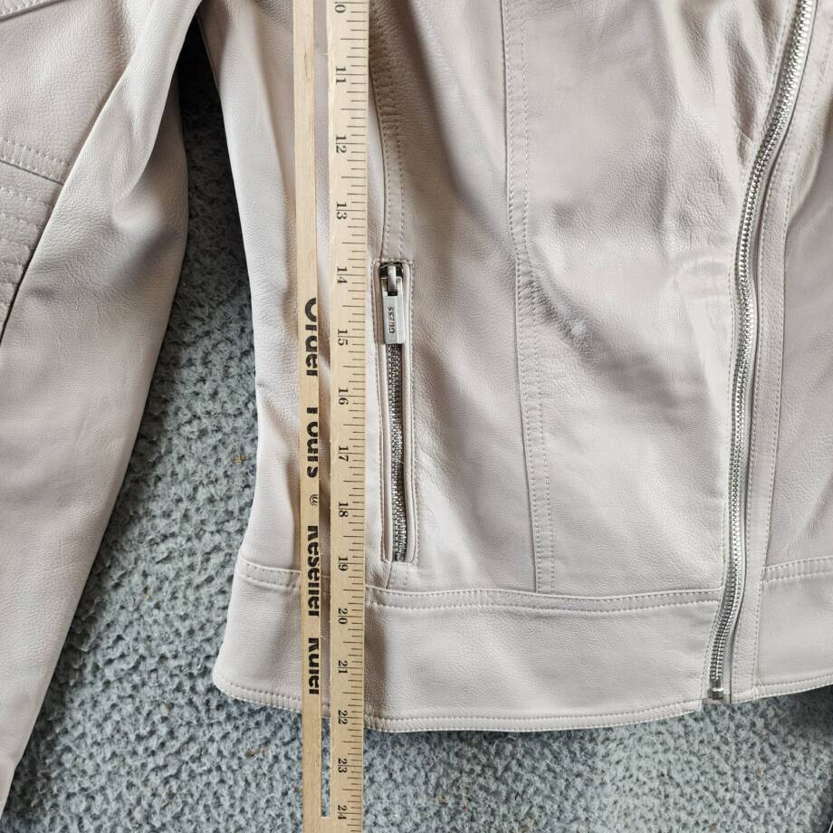 Guess Faux Leather Jacket Women's XS Stone Zip Pockets Asymmetric Zip Closure