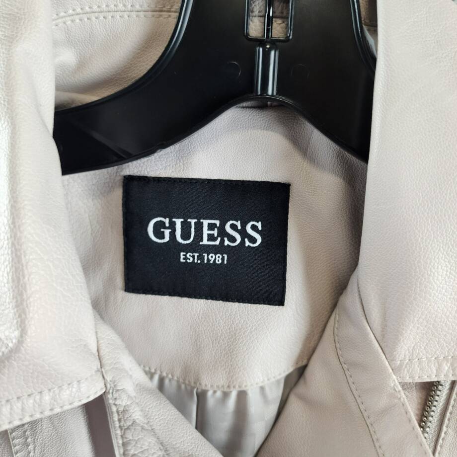 Guess Faux Leather Jacket Women's XS Stone Zip Pockets Asymmetric Zip Closure