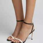 Jimmy Choo Minny 85 Lizard Embossed Leather Sandals Women's 39/9 US Black/White