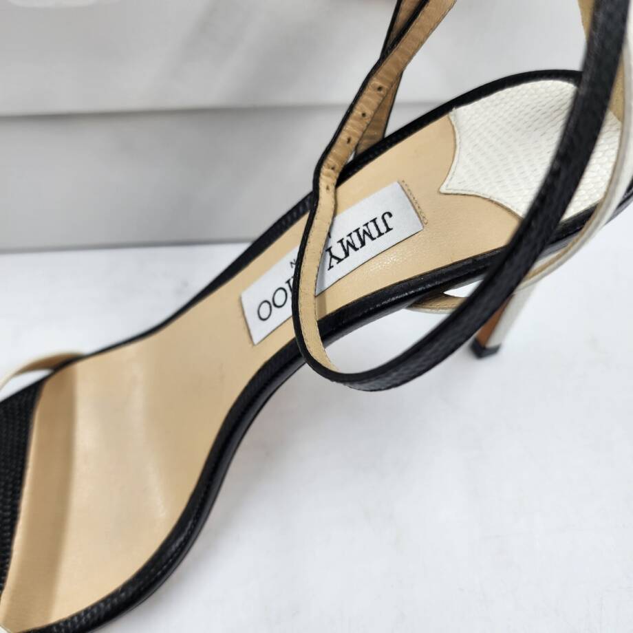 Jimmy Choo Minny 85 Lizard Embossed Leather Sandals Women's 39/9 US Black/White