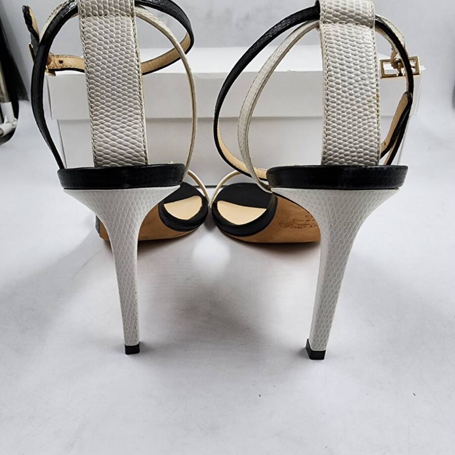 Jimmy Choo Minny 85 Lizard Embossed Leather Sandals Women's 39/9 US Black/White