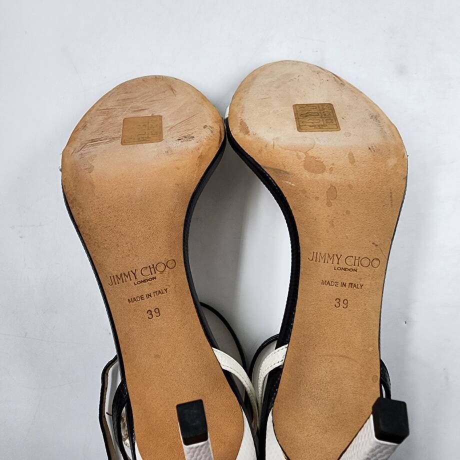 Jimmy Choo Minny 85 Lizard Embossed Leather Sandals Women's 39/9 US Black/White
