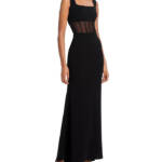 AQUA Scuba Crepe Illusion Boning Sheath Dress Women's Black Square Neck Back 0