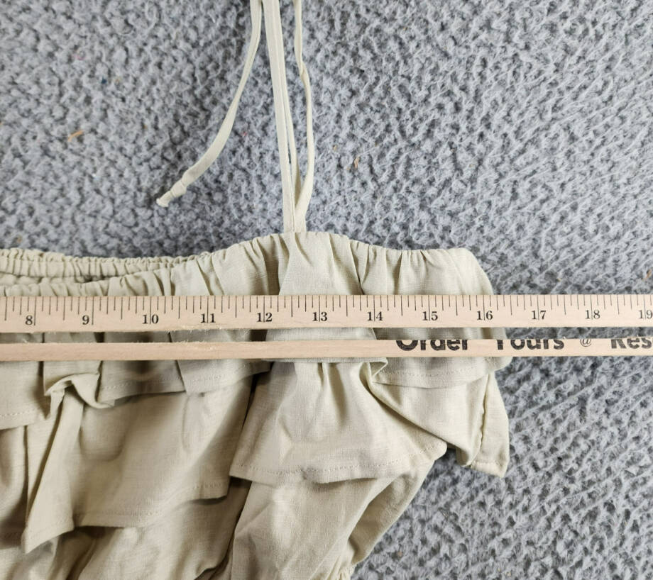 AQUA Tiered Ruffle Crop Top Women's M Beige Linen Blend Sleeveless Tie Straps
