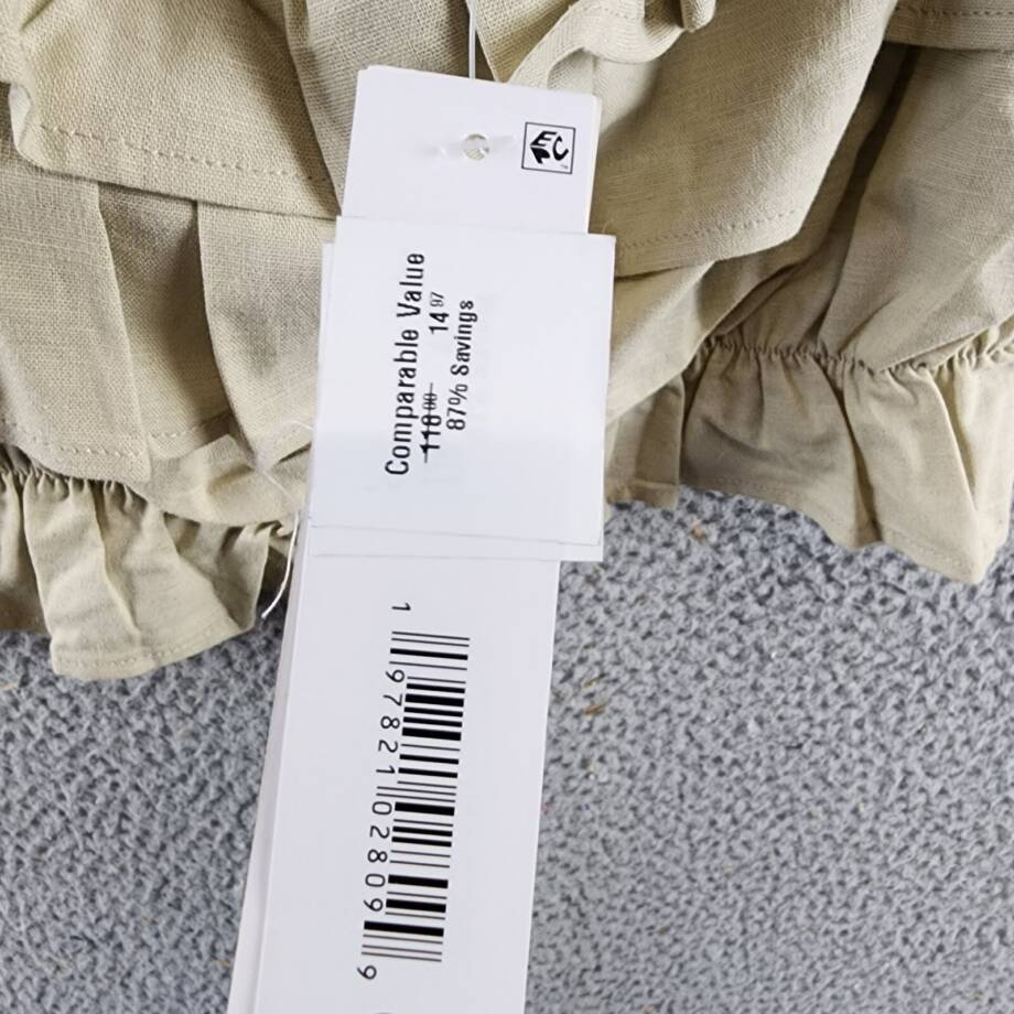 AQUA Tiered Ruffle Crop Top Women's M Beige Linen Blend Sleeveless Tie Straps