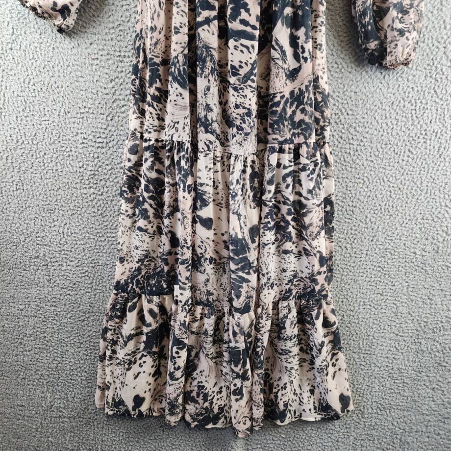Avec Les Filles Tiered Chiffon Maxi Dress Women's 8 Wild Horses Pullover L/S
