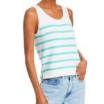 Kule The Gio Tank Top Women's XS White/Aqua Scoop Neck Stripe Pullover
