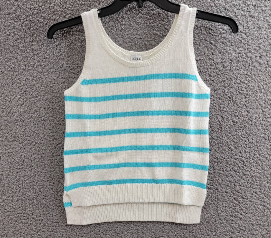 Kule The Gio Tank Top Women's XS White/Aqua Scoop Neck Stripe Pullover