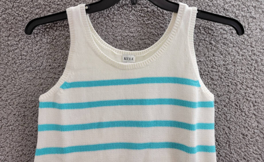 Kule The Gio Tank Top Women's XS White/Aqua Scoop Neck Stripe Pullover