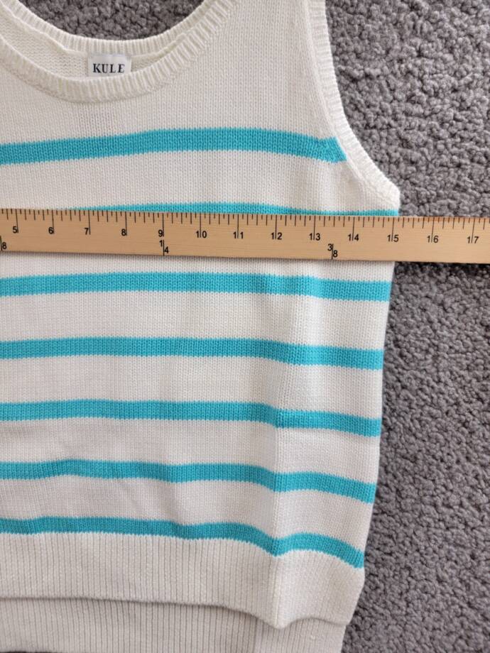 Kule The Gio Tank Top Women's XS White/Aqua Scoop Neck Stripe Pullover
