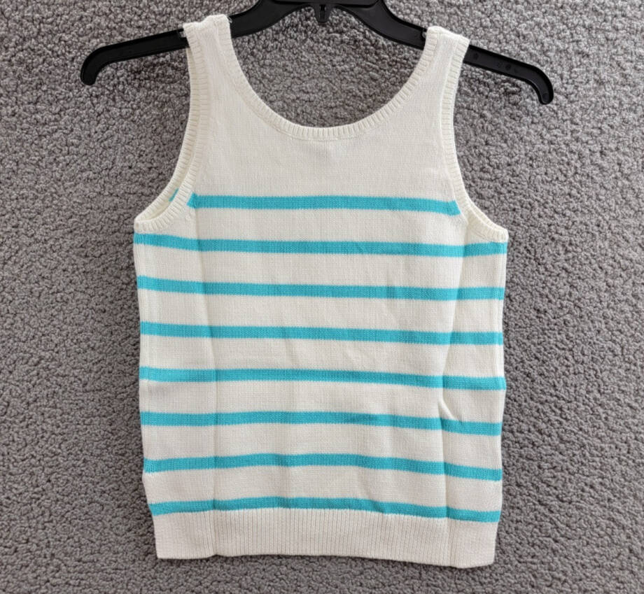 Kule The Gio Tank Top Women's XS White/Aqua Scoop Neck Stripe Pullover