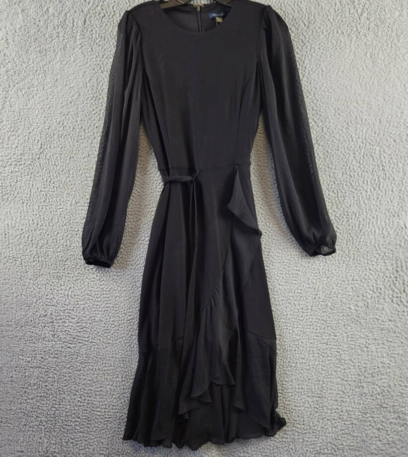 Tommy Hilfiger Chiffon-Sleeve Tulip-Hem Dress Womens 2 Black Round Neck Back Zip