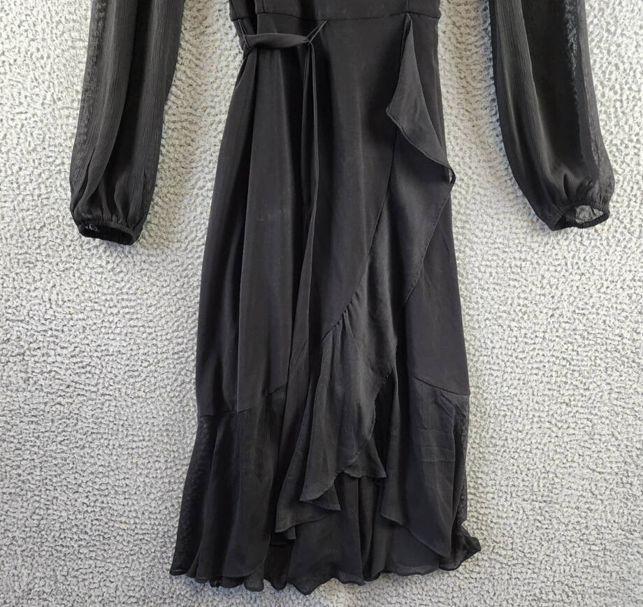 Tommy Hilfiger Chiffon-Sleeve Tulip-Hem Dress Womens 2 Black Round Neck Back Zip
