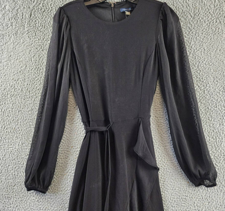 Tommy Hilfiger Chiffon-Sleeve Tulip-Hem Dress Womens 2 Black Round Neck Back Zip