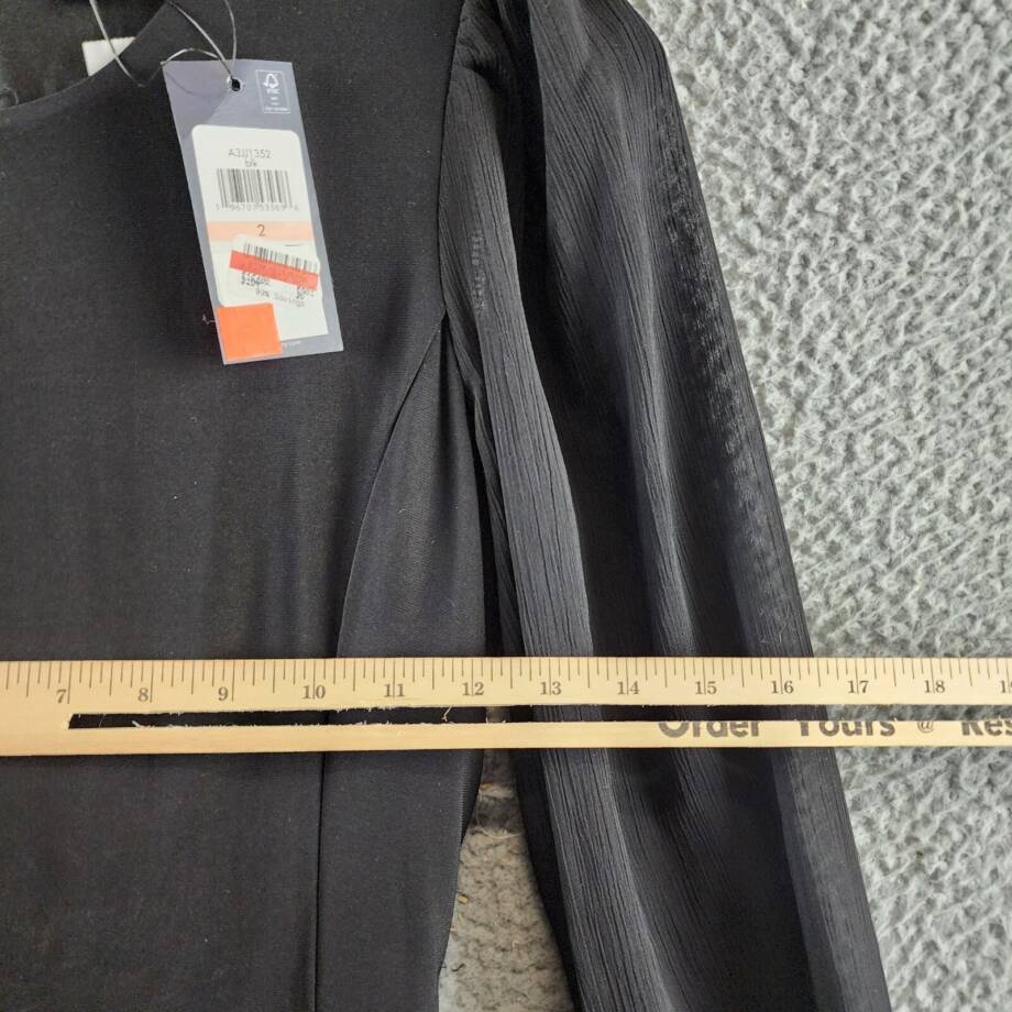 Tommy Hilfiger Chiffon-Sleeve Tulip-Hem Dress Womens 2 Black Round Neck Back Zip