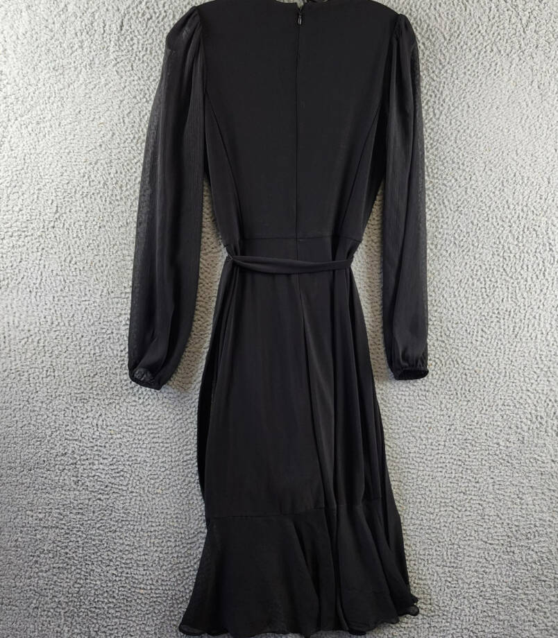 Tommy Hilfiger Chiffon-Sleeve Tulip-Hem Dress Womens 2 Black Round Neck Back Zip