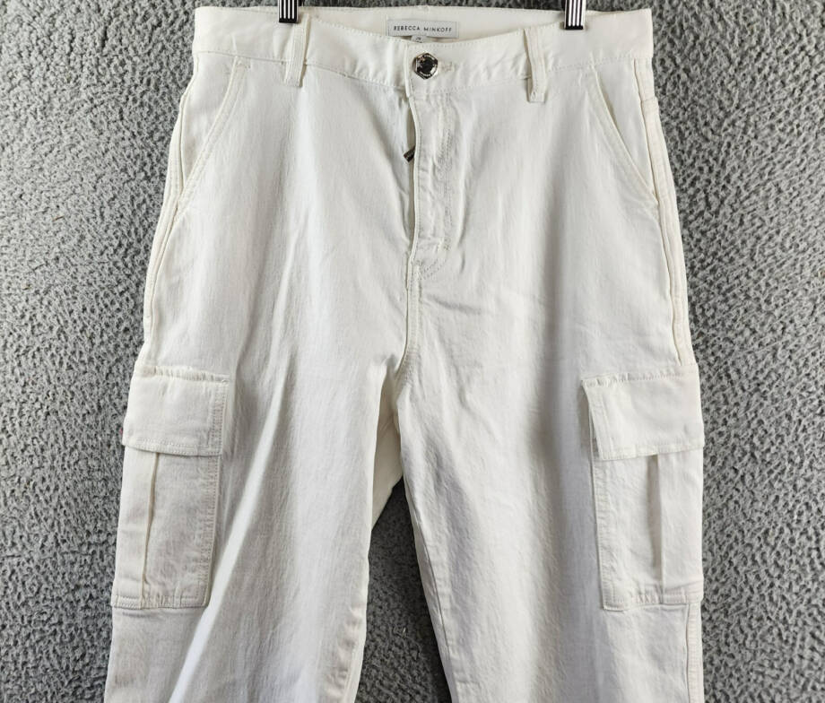 Rebecca Minkoff Stevie Relaxed Cargo Pants Women's 28 White Button Zip Closure