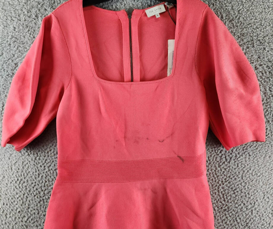 Ted Baker Havliy Puff Sleeve Skater Dress Women's 4 Coral Square Neck Back Zip