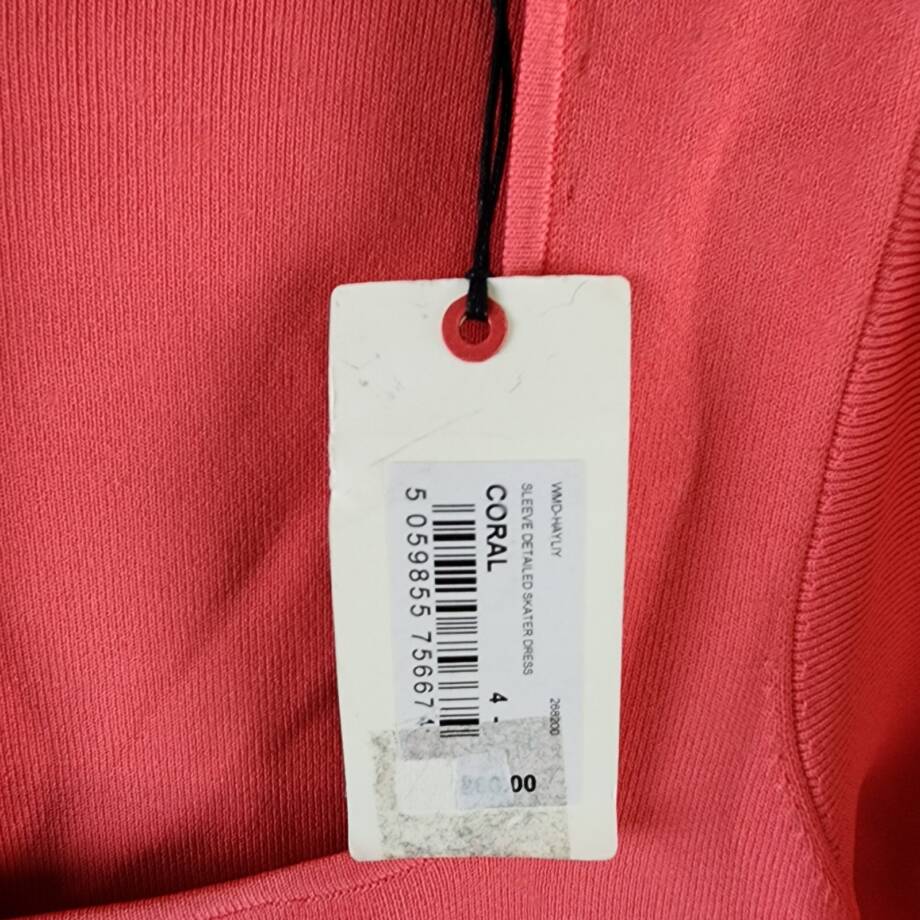 Ted Baker Havliy Puff Sleeve Skater Dress Women's 4 Coral Square Neck Back Zip