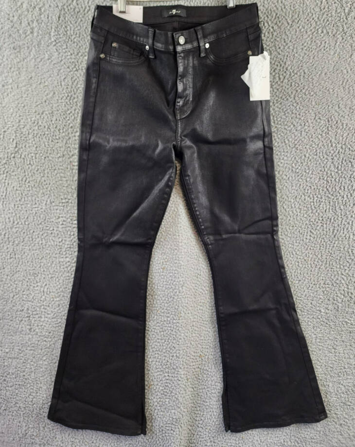 7 For All Mankind Ali High Rise Slit Flare Jeans Women's 31 Coated Black Solid