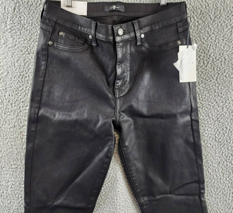 7 For All Mankind Ali High Rise Slit Flare Jeans Women's 31 Coated Black Solid