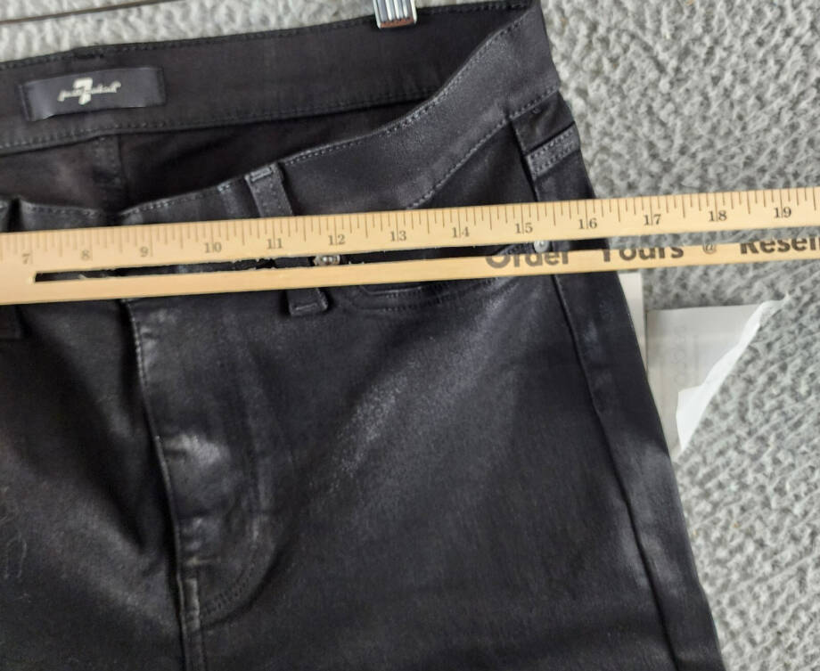 7 For All Mankind Ali High Rise Slit Flare Jeans Women's 31 Coated Black Solid