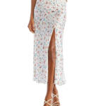 Bardot Annie Floral Midi Skirt Women's 4 White Multi Front Slit Side Zip Closure