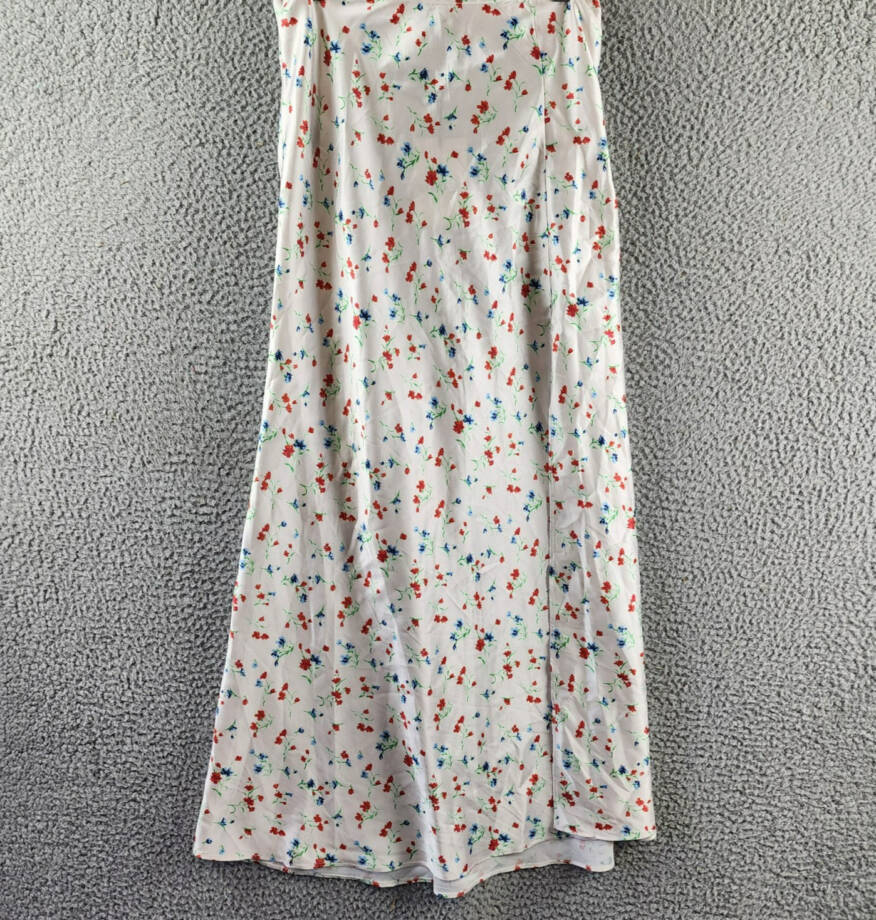 Bardot Annie Floral Midi Skirt Women's 4 White Multi Front Slit Side Zip Closure